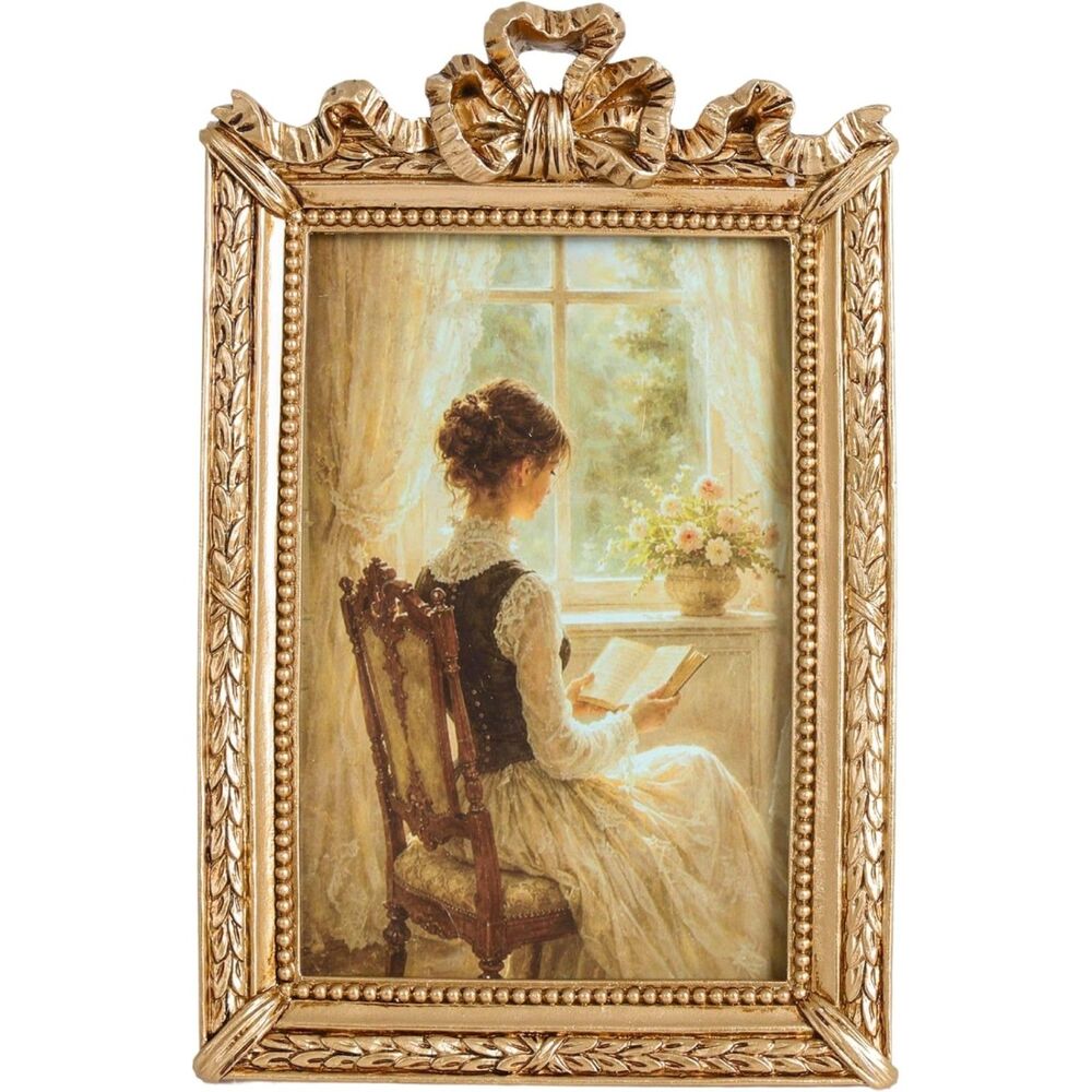 Vintage Gold Picture Frame 4x6 Antique Ornate Resin Glass Tabletop Wall Decor